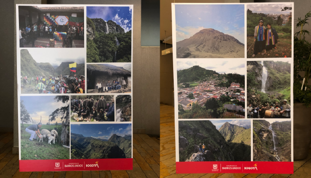 Pendones con imagenes del territorio y la comunidad Yanacona del sur del Valle del Cauca, Colombia.