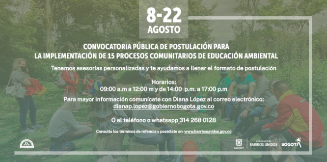 Convocatoria Pública -Implementación de 15 Procesos Comunitarios de Educación Ambiental - PROCEDAS- en Barrios Unidos
