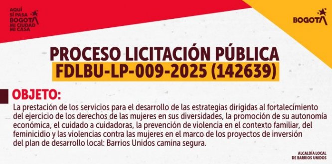 La Alcaldía Local de Barrios Unidos informa sobre la apertura del Proceso de Licitación No. FDLBU-LP-009-2025 (142639).