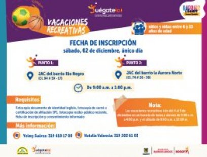 Vacaciones Recreativas - Inscripciones Abiertas