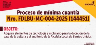 La Alcaldía Local de Barrios Unidos informa sobre la apertura del Proceso de Mínima Cuantía Nro. FDLBU-MC-004-2025 (144451)